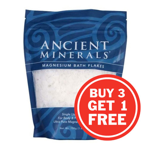 Ancient Minerals Magnesium Bath Flakes - 4 x Single Use Pouch 1.65lbs ( ONE POUCH FREE )